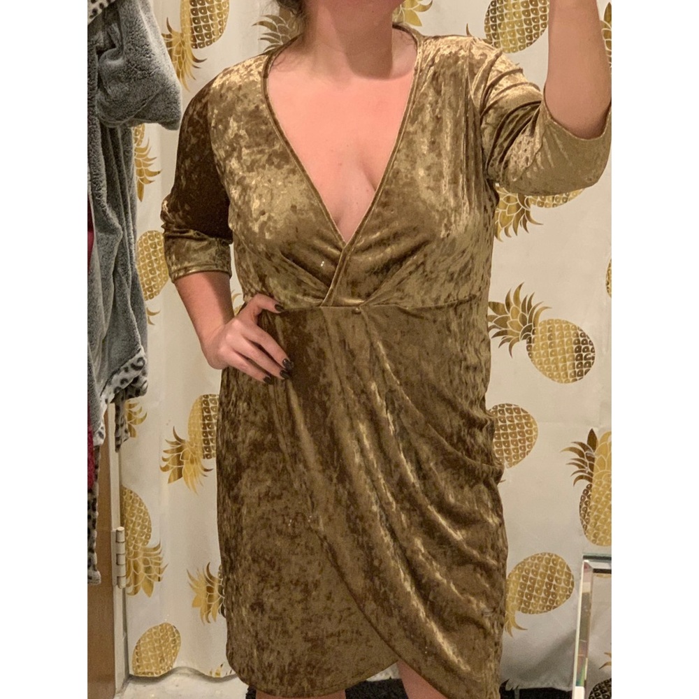 Crushed Velvet Faux Wrap Dress
